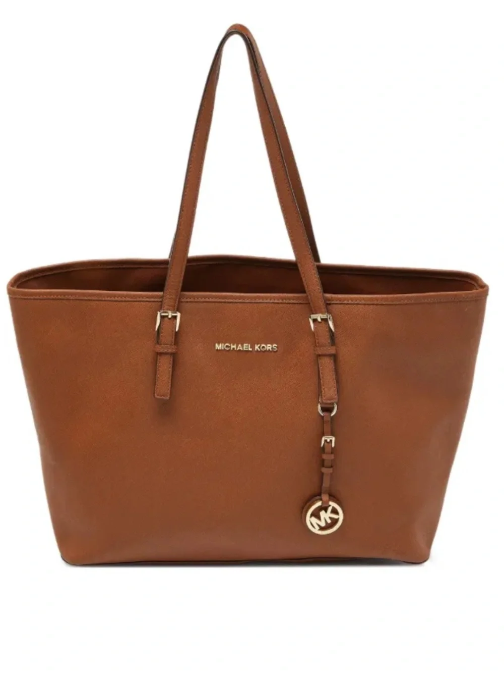 Michael Kors Vintage Logo Lettering  Cognac Leather Tote with Gold Hardware